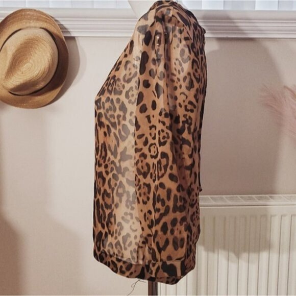 Vintage Y2K REBEL Cheetah Animal Print Tunic Peep Hole Back Sheer Top- XS - Picture 4 of 11